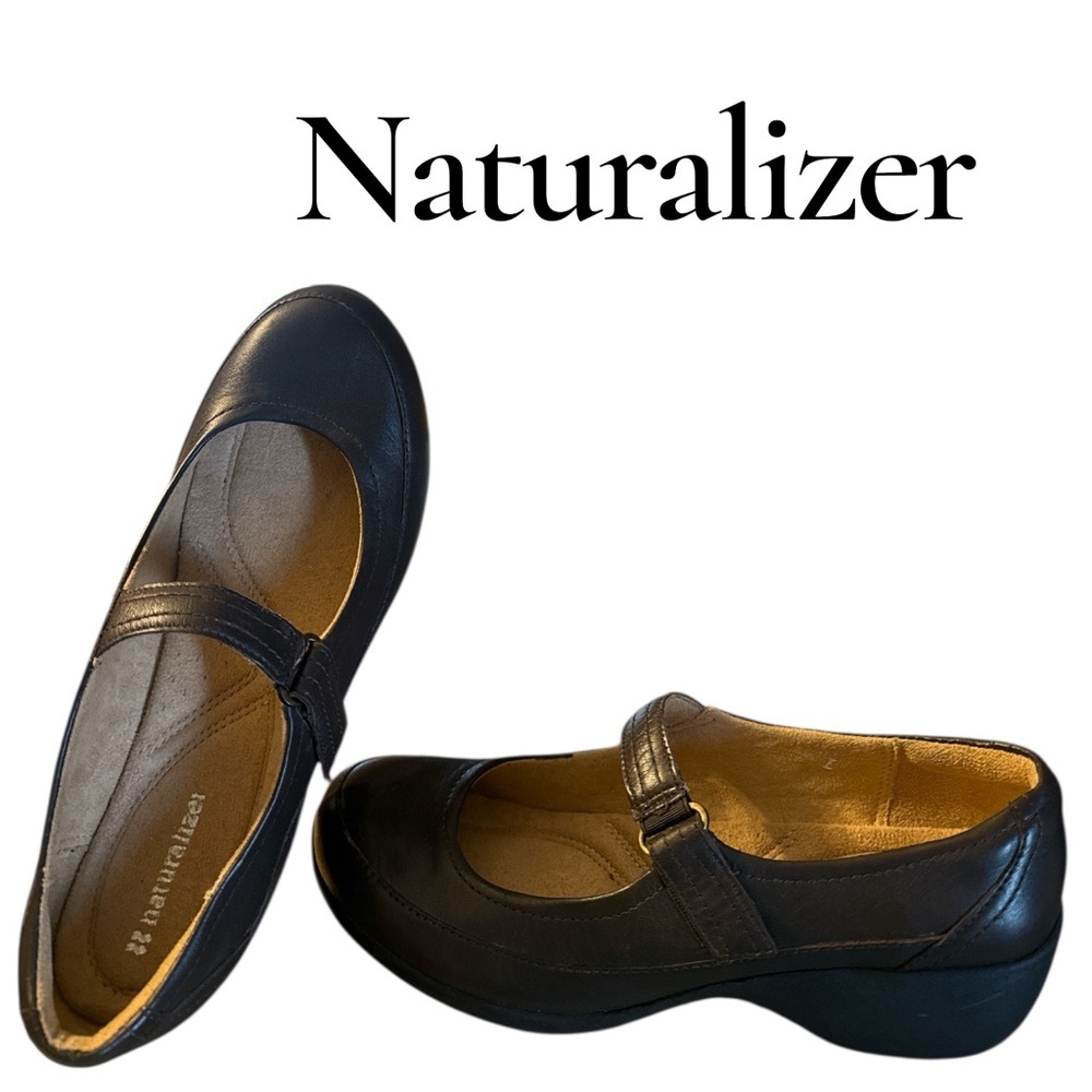 Naturalizer Brown Leather Mary Jane Comfort Heels 1.5” Low Heel Work Shoes 9.5M - Picture 1 of 11